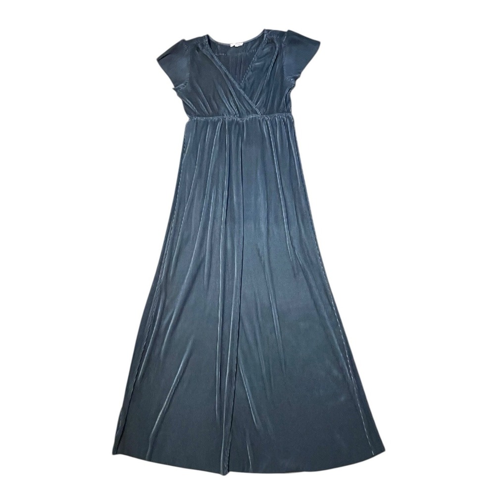 Baltic Born Athena Plisse Maxi Dress XXL Dusty Blue Slate Wrap V-Neck - Picture 3 of 8